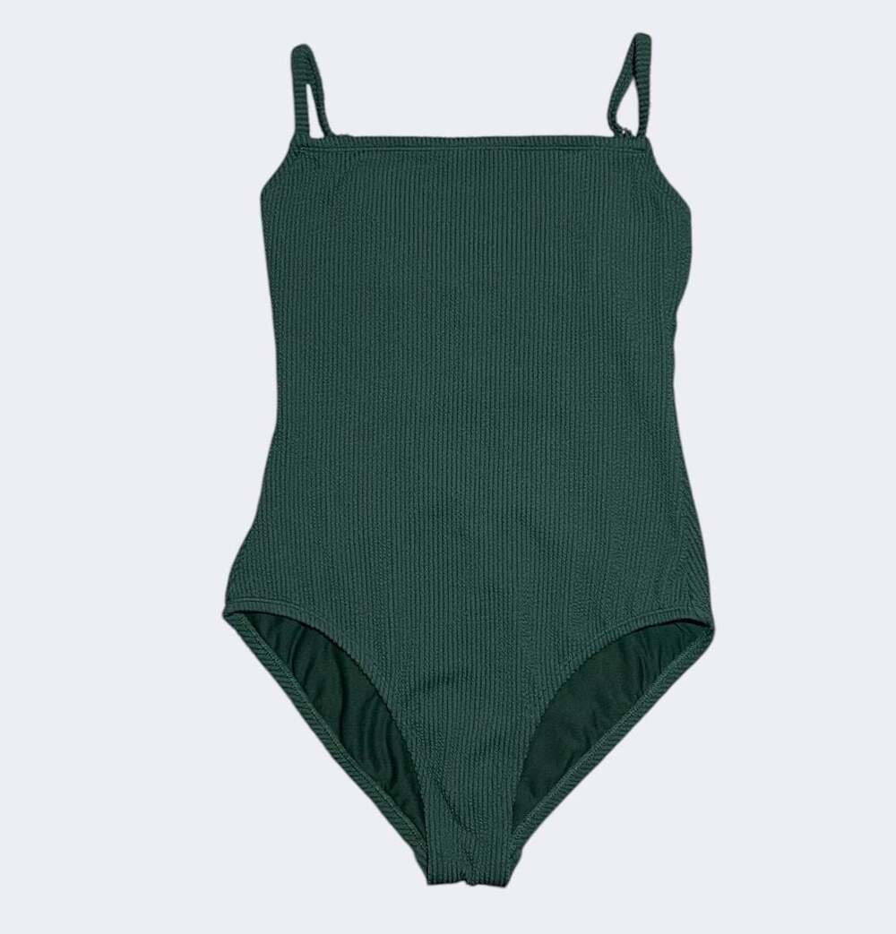 Kona Sol Dark Green Textured Strappy Back One Piece Swimsuit Size M